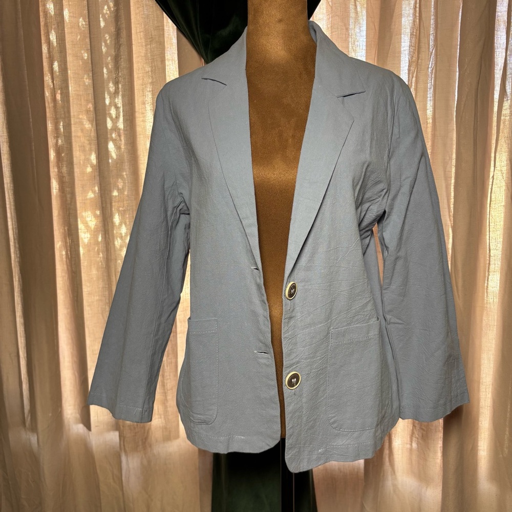 El Retro Corton Blend Lightweight Blue Women's Relaxed Single-Breasted Blazer